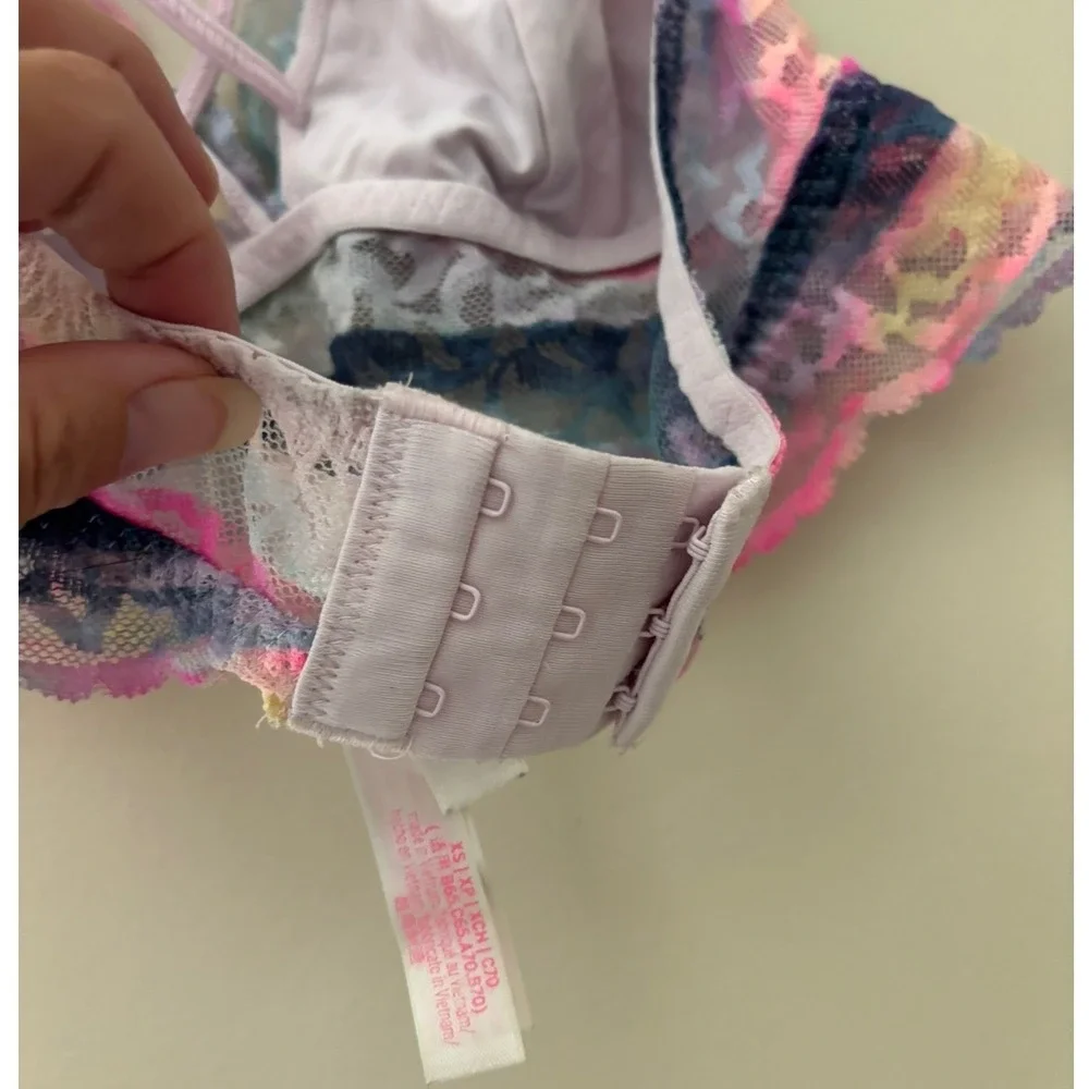 Victorias‎ Secret PINK Lace Halter Bralette Tie Dye Pink Blue XS